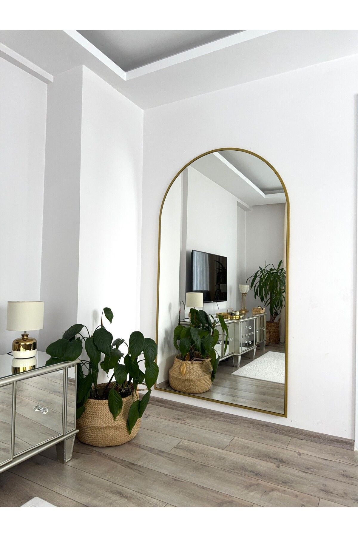 EFFE YAPI DEKOR Gold Metal Framed 180x100 Cm Oval Standing Full-Length Mirror 5