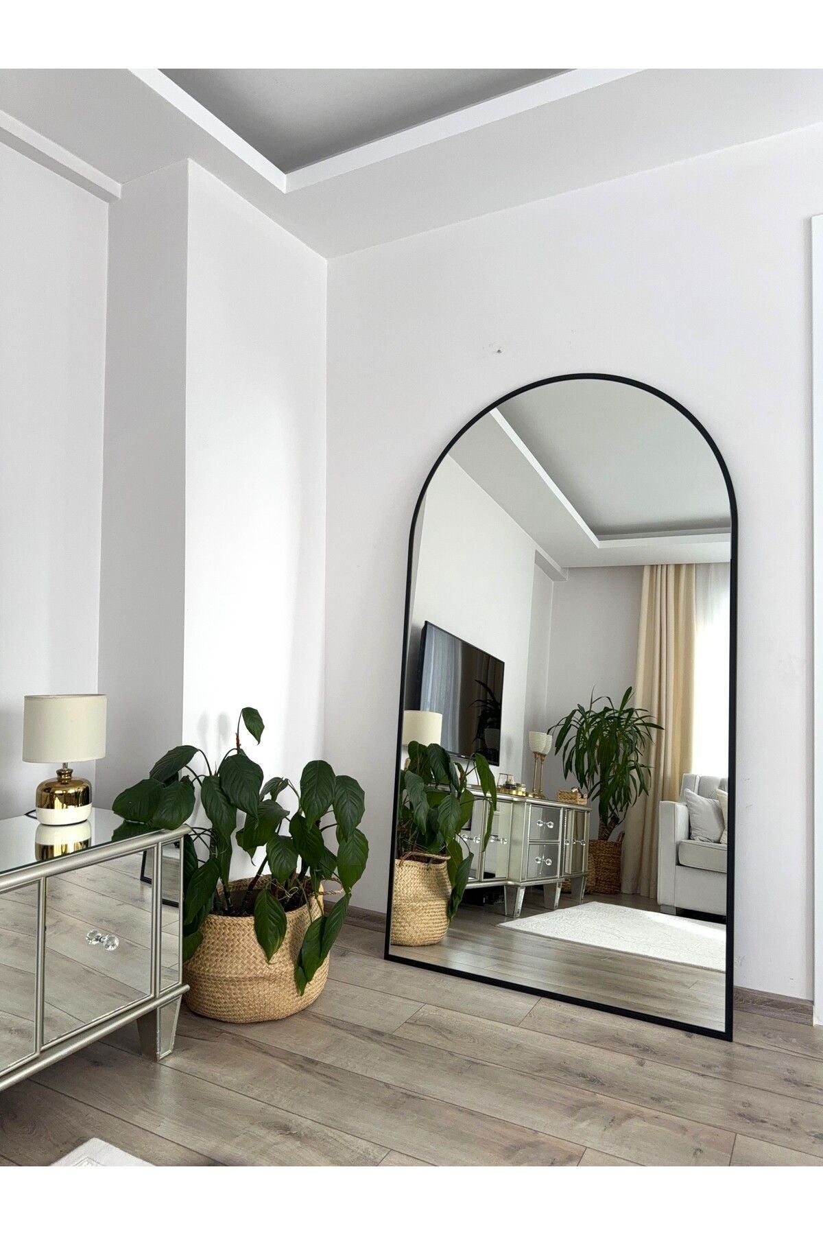 EFFE YAPI DEKOR Black Metal Framed 180x100 Cm Freestanding Oval Full-Length Mirror 3