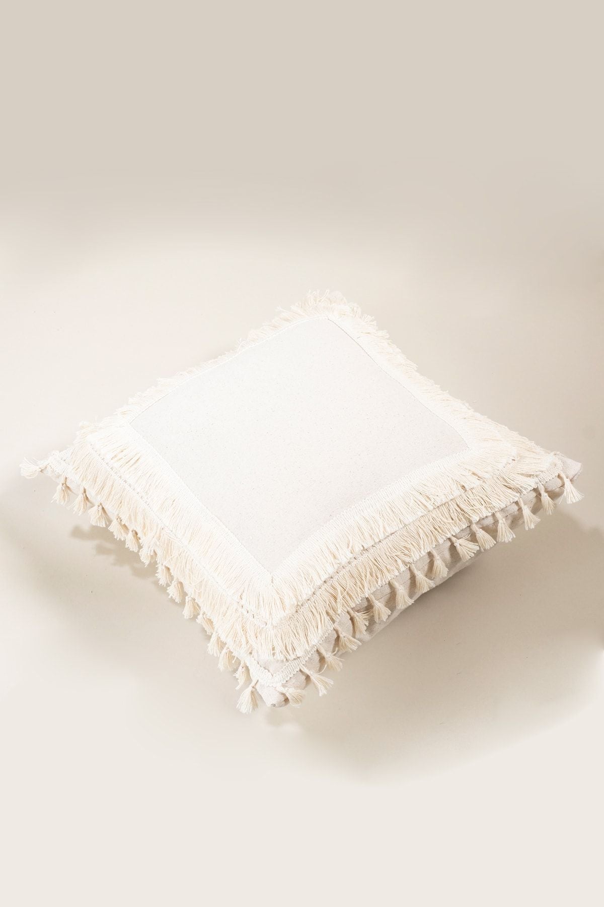 Vivamaison Special Design Single Ecru Linen Four Corner Pompon Tasselled Pillow Cover 1