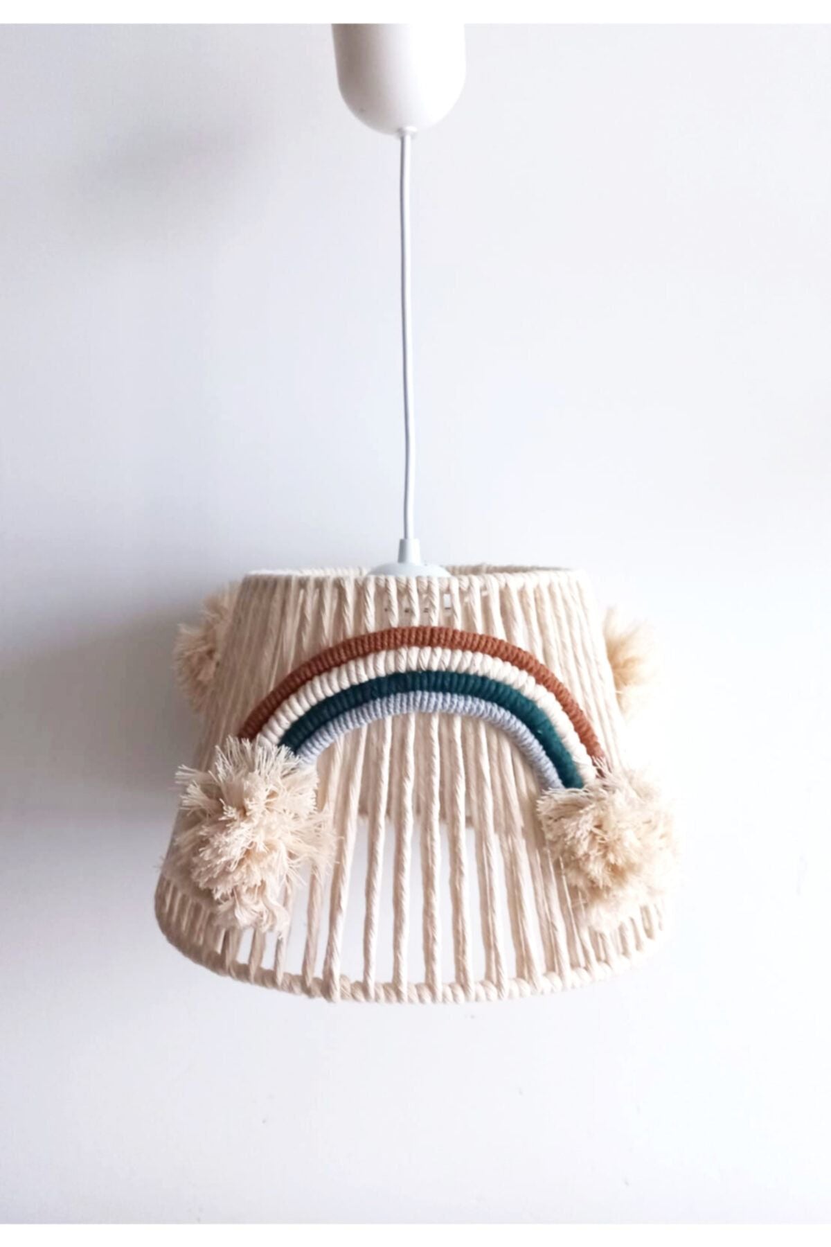 C&A Macrame Yarn Wrapped Rainbow Appliqué Handmade Pom-Pom Baby And Child Room Chandelier (2) 1