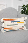 Aisha's Design Rectangular Colorful Striped Tassel Cushion Cover, Cream, K-213 1