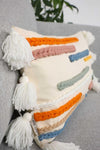 Aisha's Design Rectangular Colorful Striped Tassel Cushion Cover, Cream, K-213 3