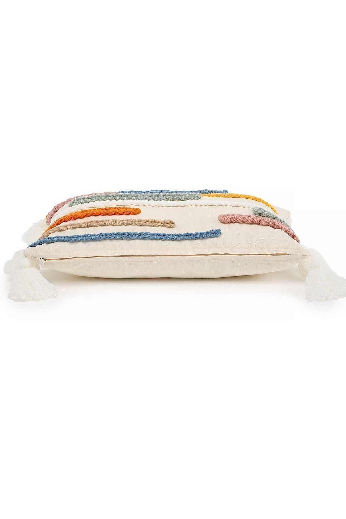 Aisha's Design Rectangular Colorful Striped Tassel Cushion Cover, Cream, K-213 6