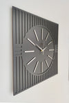 aSSe Tasarım Square Line Patterned Silver Plexiglass Decorative Black & Silver Wall Clock 1