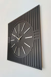 aSSe Tasarım Square Line Patterned Silver Plexiglass Decorative Black & Silver Wall Clock 3