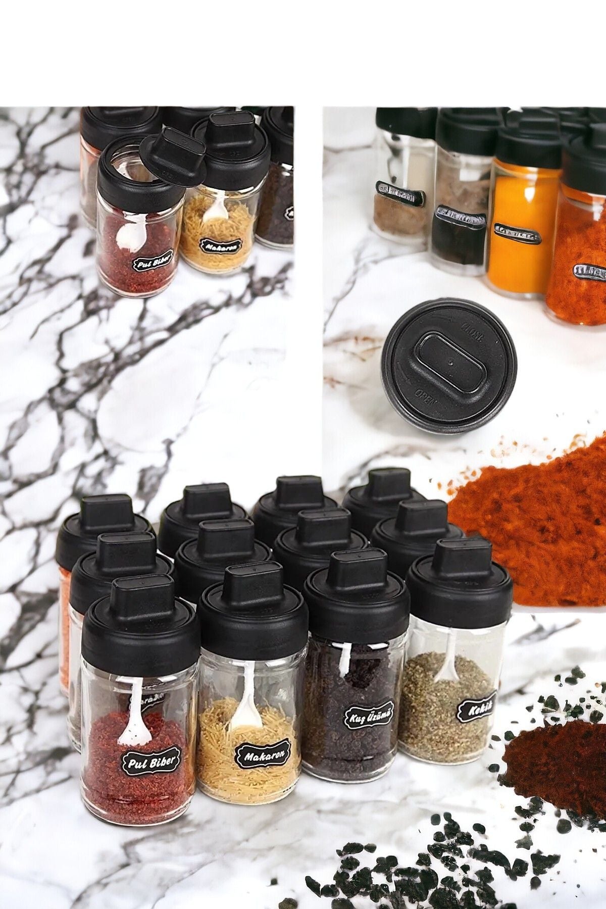 Adissa 12-Piece Self-Spoon Lid Spice Jar Set - 300 ML Glass Jar Vfr 2