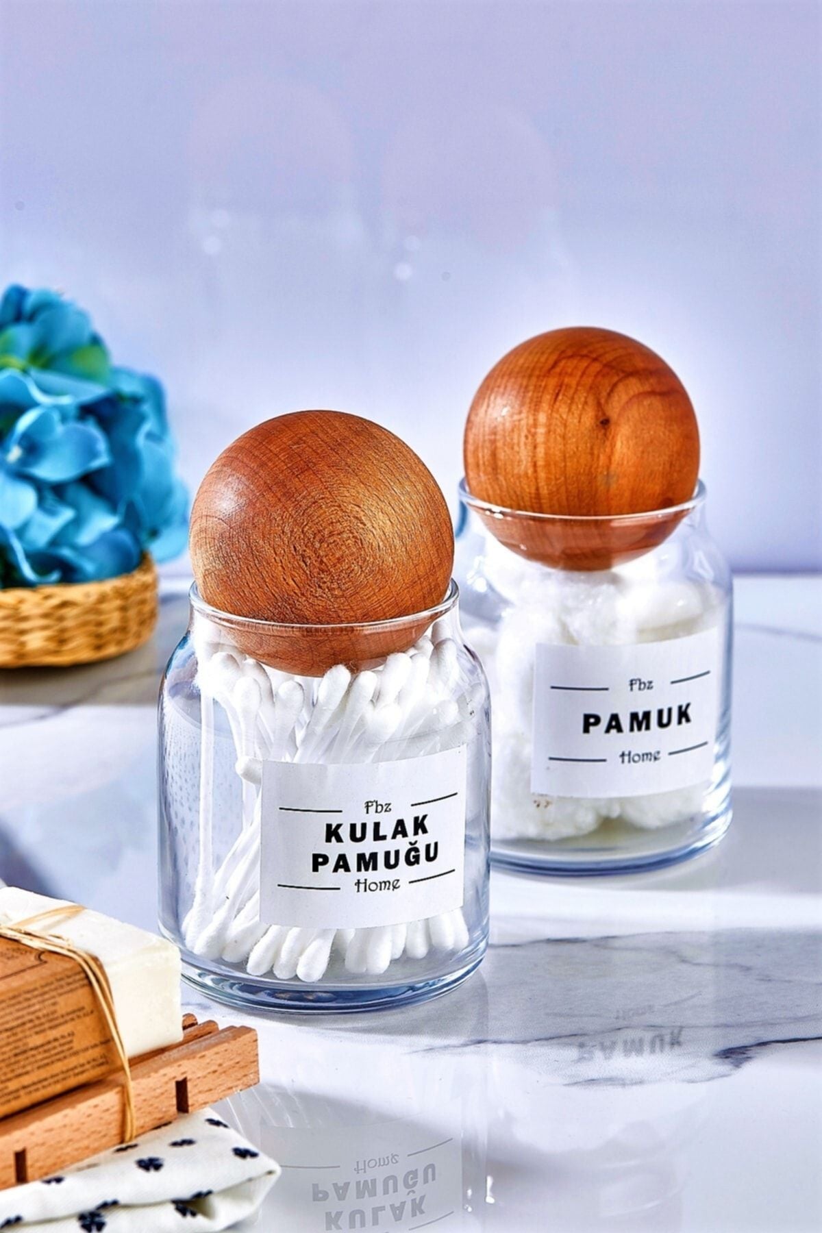 FBZhome Glass Decorative Ball-Lid Cotton Swab And Cotton Jar 300 Ml 1