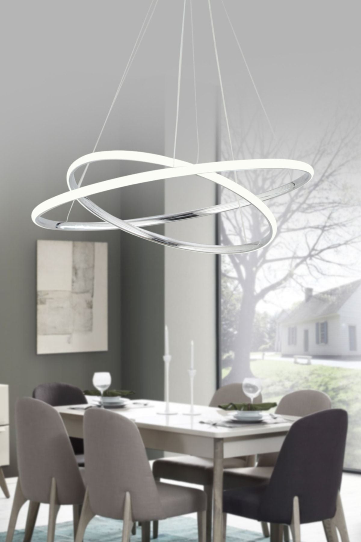 Dekorluna Bernardo 45x35 Large Circle Chrome Modern Pendant White Light LED Chandelier 1