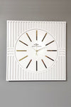 aSSe Tasarım Special Square Line Pattern Decorative White & Gold Special Wall Clock 50x50cm 1