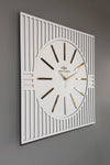 aSSe Tasarım Special Square Line Pattern Decorative White & Gold Special Wall Clock 50x50cm 2