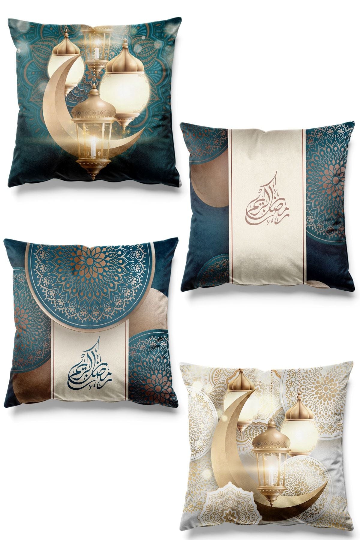 Pilloveland Double-Sided Printed Ramadan Lux Patterned Set of 4 Suede Cushion Covers Ramadan Kareem 1