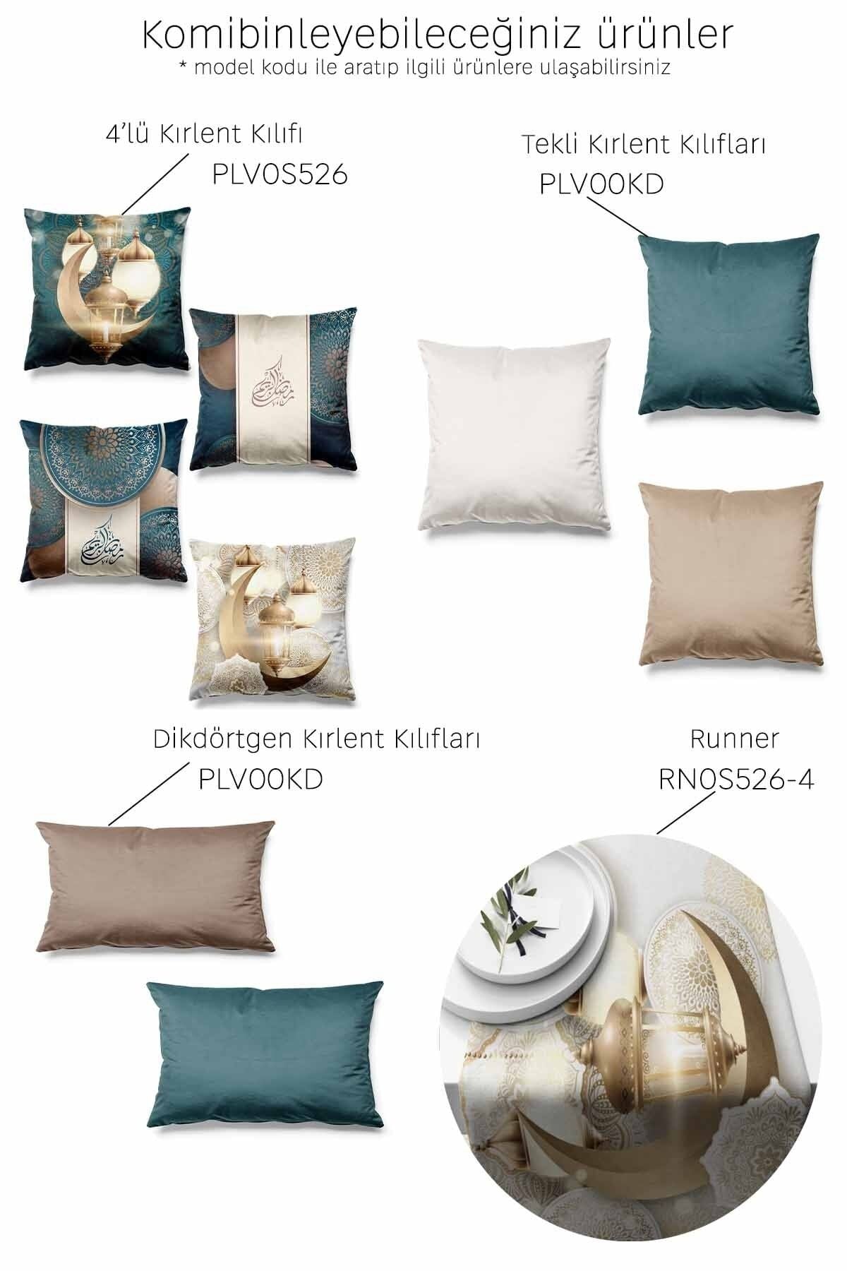 Pilloveland Double-Sided Printed Ramadan Lux Patterned Set of 4 Suede Cushion Covers Ramadan Kareem 2