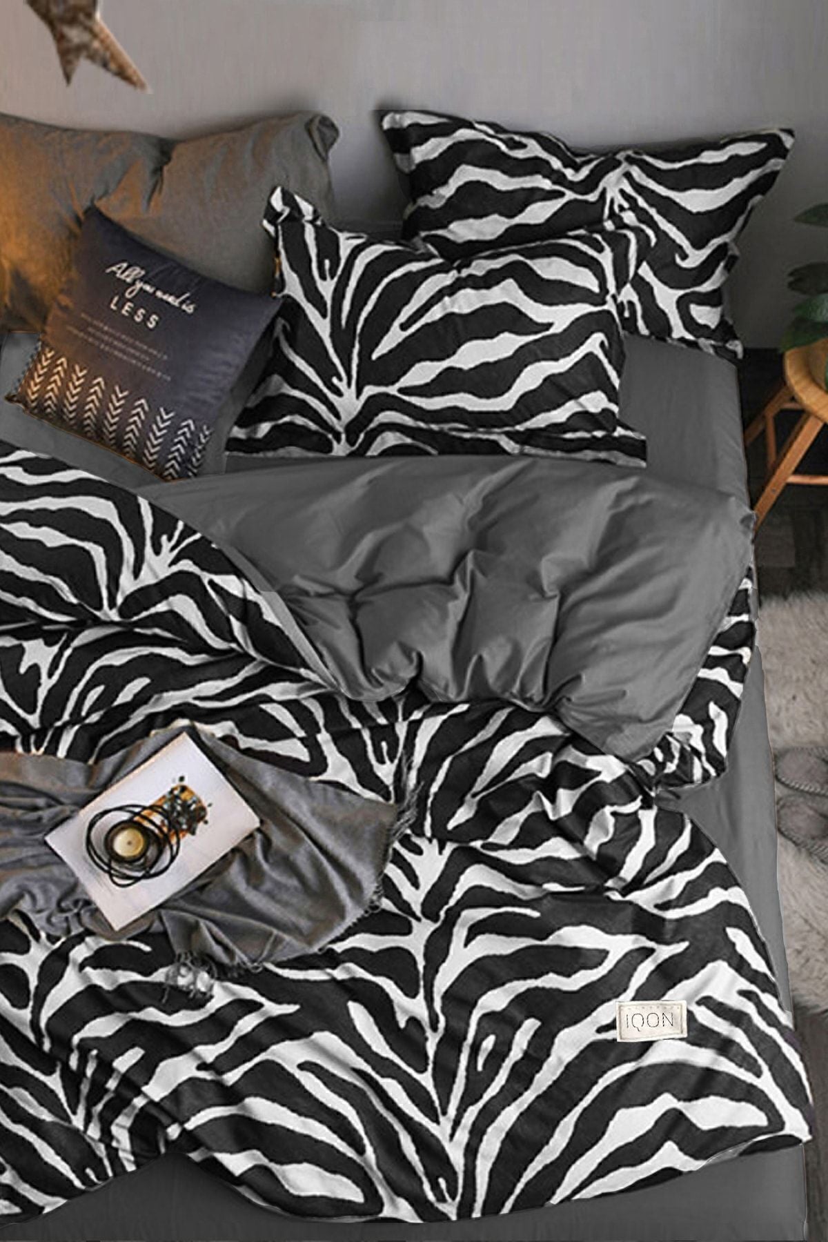 İQON Elastic Fitted Sheet Duvet Cover Set Double Zebra Black 1