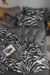 İQON Elastic Fitted Sheet Duvet Cover Set Double Zebra Black 1