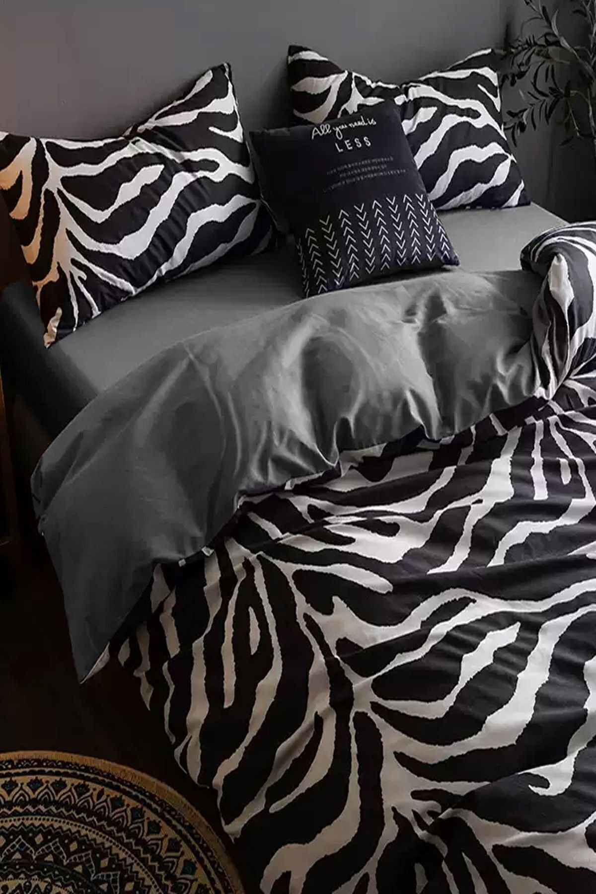 İQON Elastic Fitted Sheet Duvet Cover Set Double Zebra Black 5