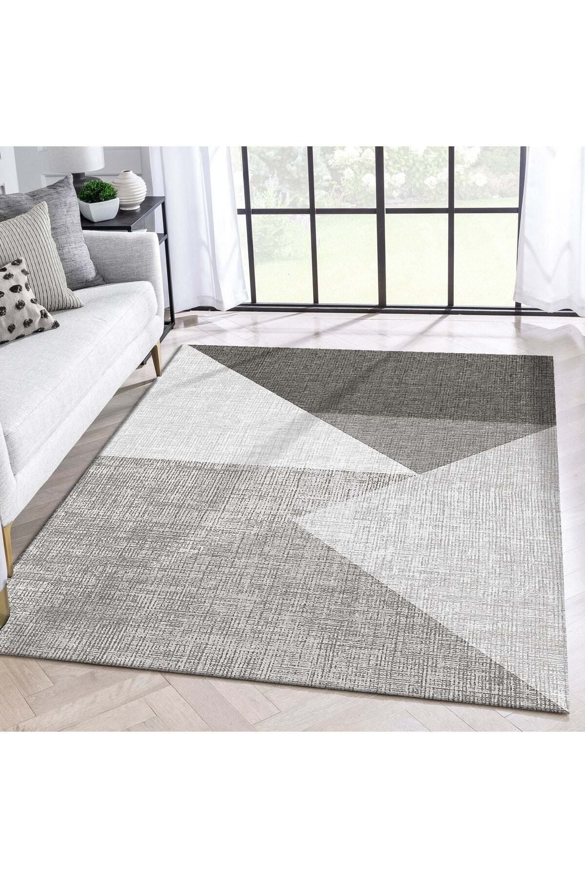 Sermod 91-Padded Gray Large Triangle Geometric Pattern Non-Slip Elastic Carpet Cover 1