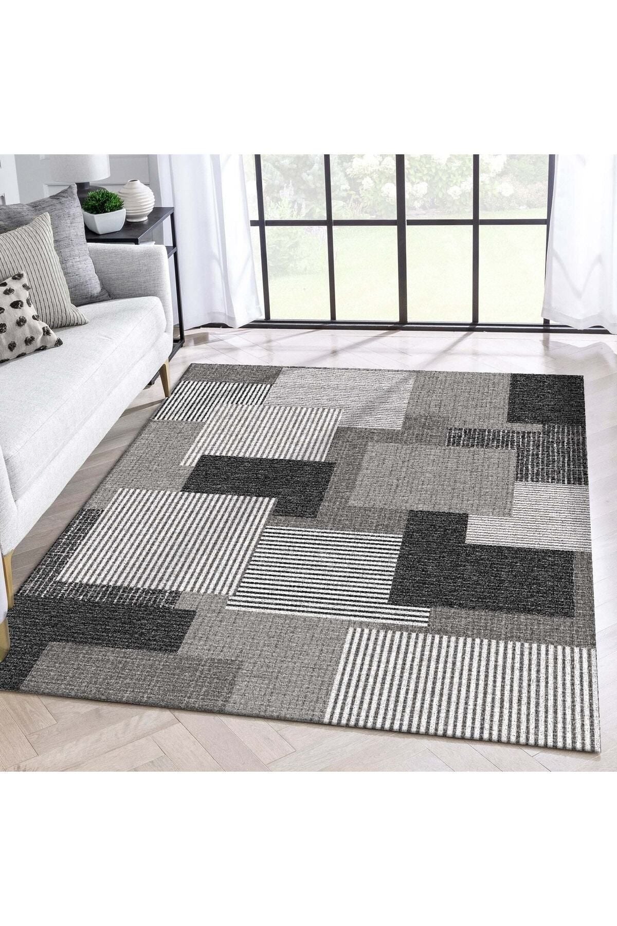 Sermod 92-Stripe Checked Gray Non-Slip Elastic Sponge Carpet Cover 1