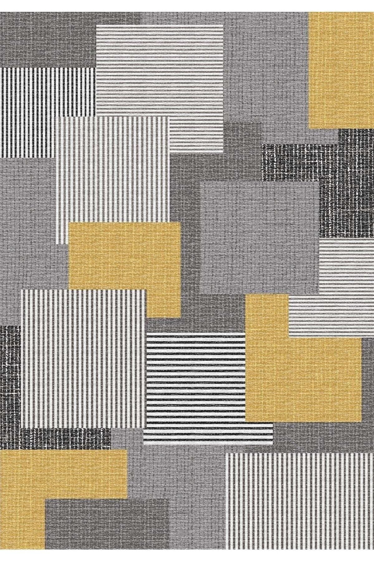 Sermod 92-Striped Checkered Mustard Gray Non-Slip Elastic Sponge Carpet Cover 2