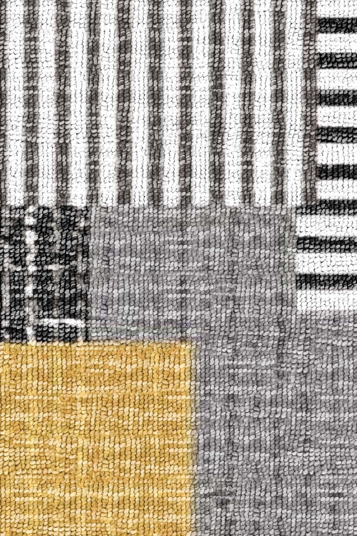 Sermod 92-Striped Checkered Mustard Gray Non-Slip Elastic Sponge Carpet Cover 3