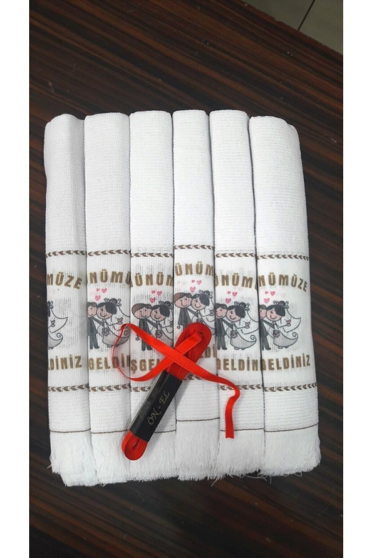 Yörük Tuhafiye Wedding Towel Car Towel Convoy Towel, Satin Ribbon Gifted, 12 Towels Packaged, Heart Patterned 3