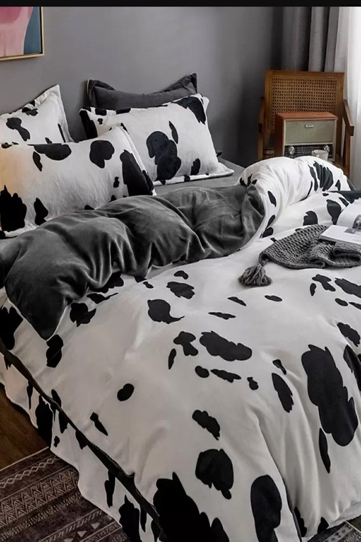 İQON Elastic Fitted Sheet Duvet Cover Set Double Full Dalmatian White 4