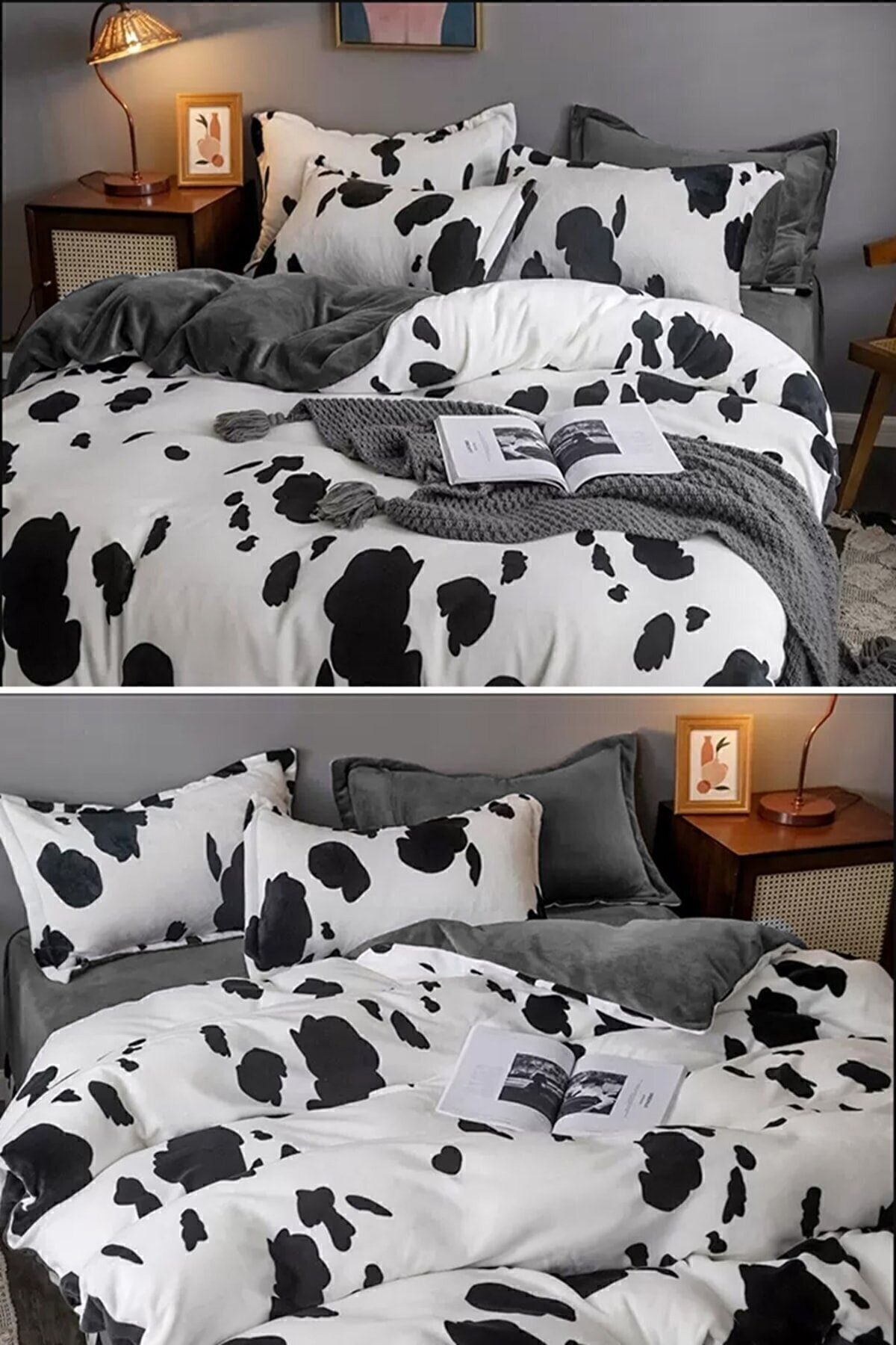 İQON Elastic Fitted Sheet Duvet Cover Set Double Full Dalmatian White 5