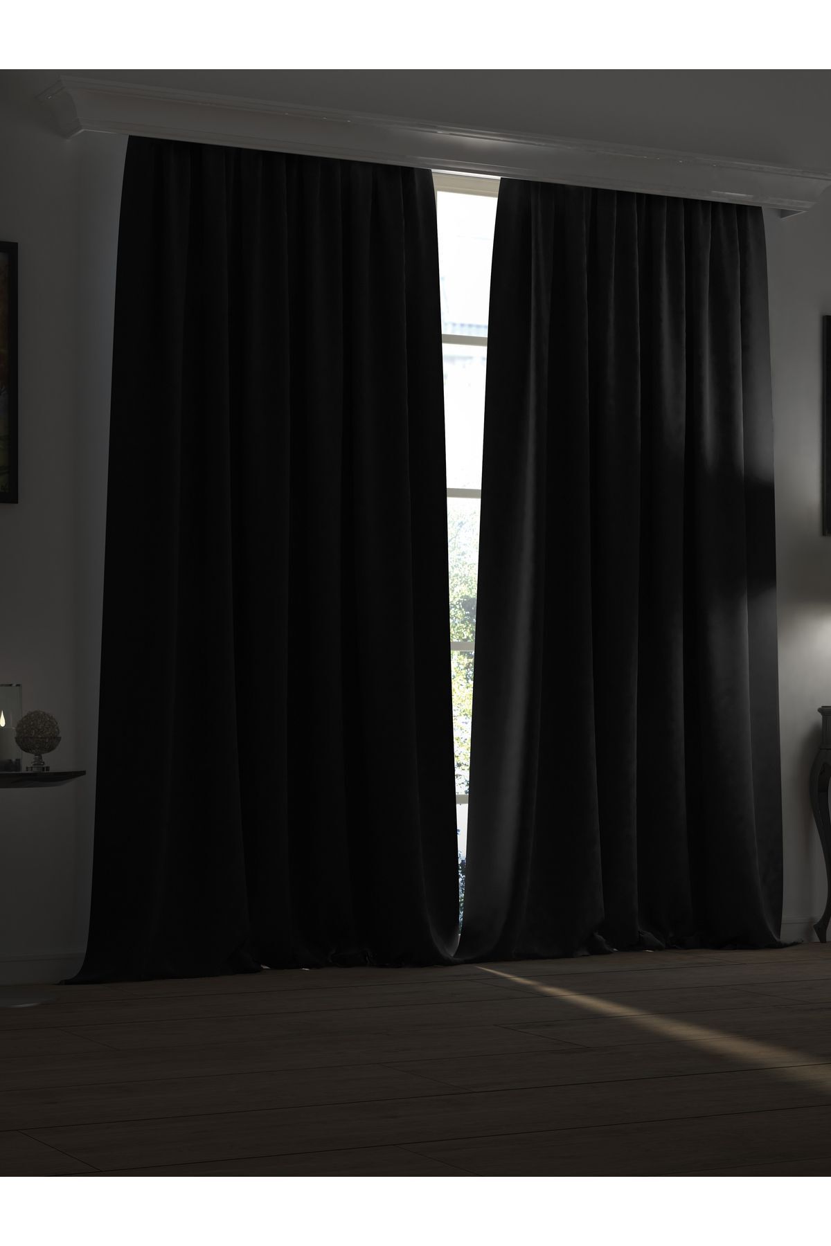 Perle Super Blackout Series Night Black Color Lightproof Pleated Curtain 2