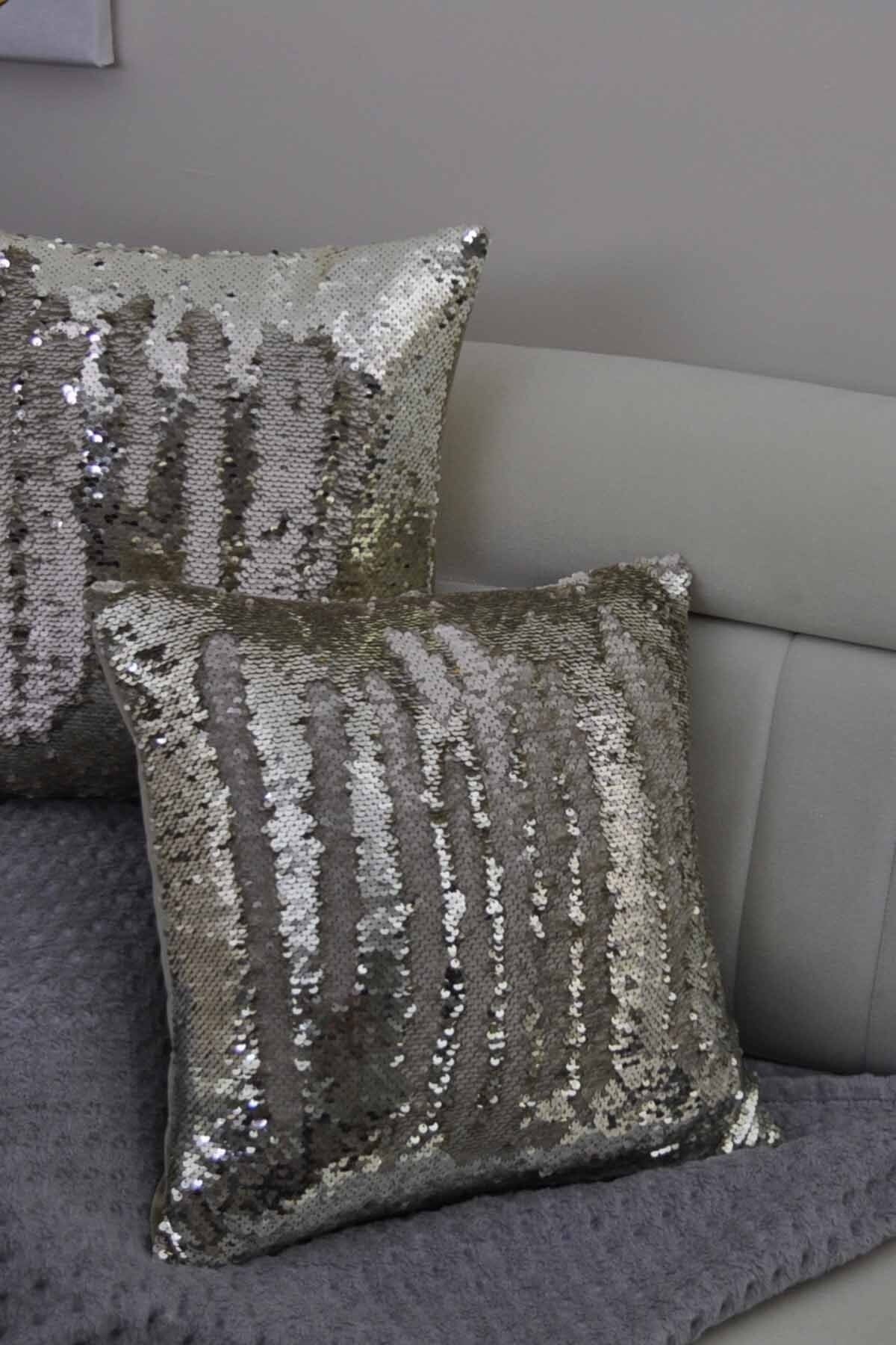 Paris Life Sequin Embroidered Pillow Cover Square (Double-Sided) - Bone & Gold 2