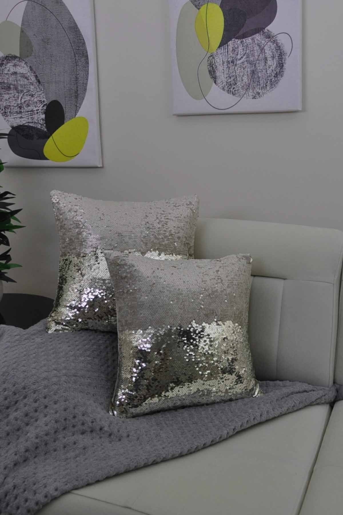 Paris Life Sequin Embroidered Pillow Cover Square (Double-Sided) - Bone & Gold 3