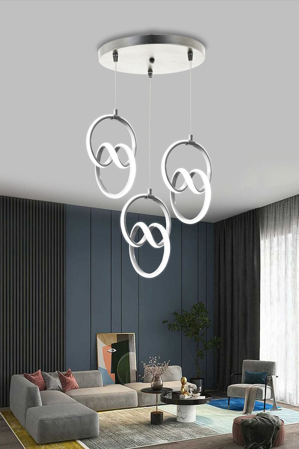 RSCOLLECTIONS Modern Pendant 3-Light Silver Frame White Light LED Chandelier 1-Year Warranty Signature LED Chandelier 2