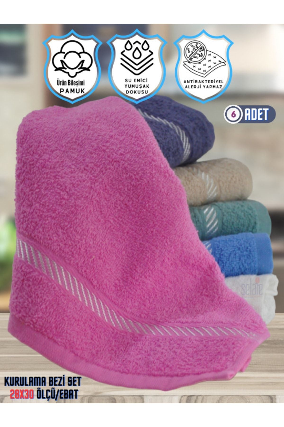 Şelale Can 6-Piece Multicolor Antibacterial Soft Water Absorbent Cotton 28x30 Kitchen Towel Set 1