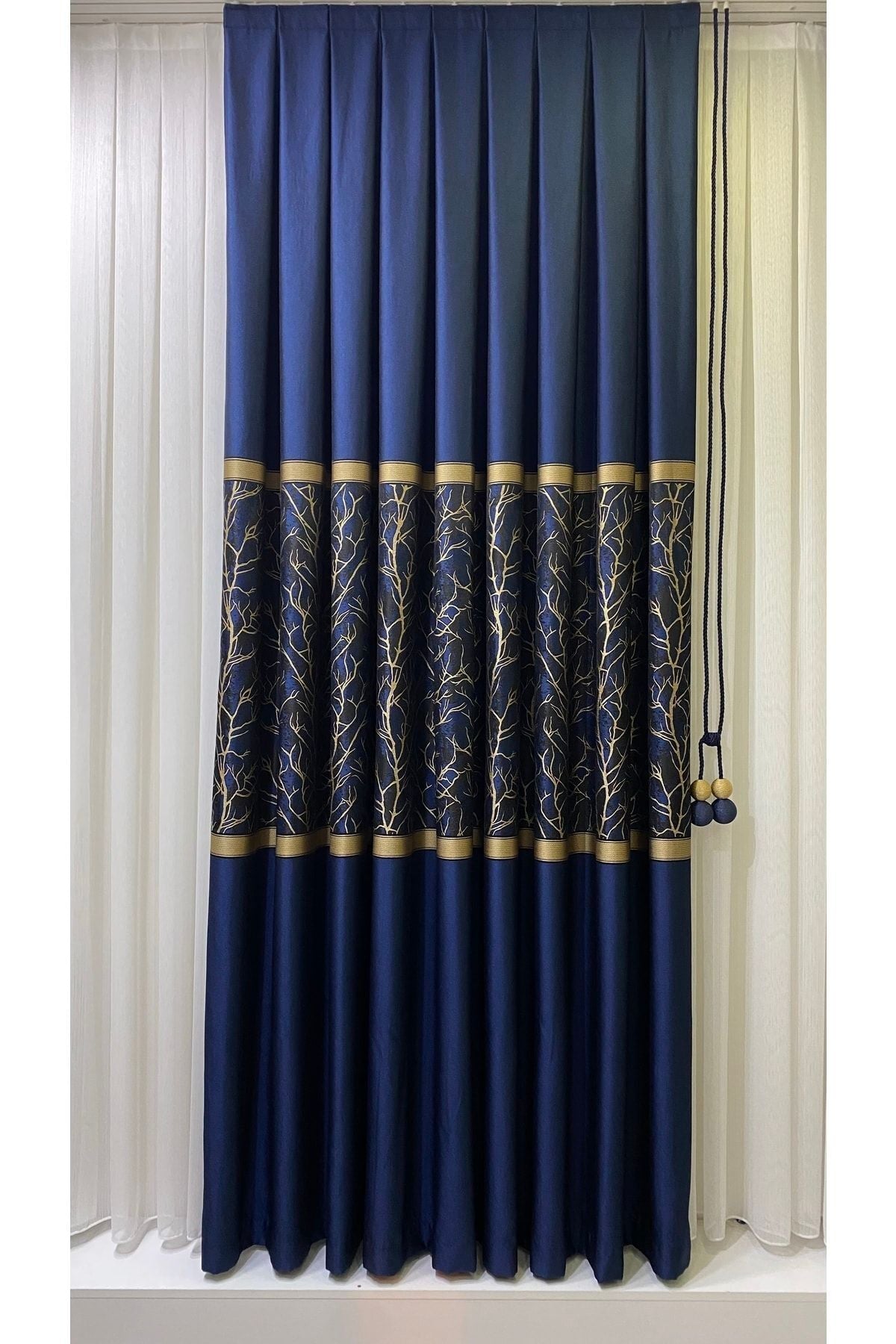 Fon Dünyası Pano Curtain Panel Navy Gold (Single Panel) 1