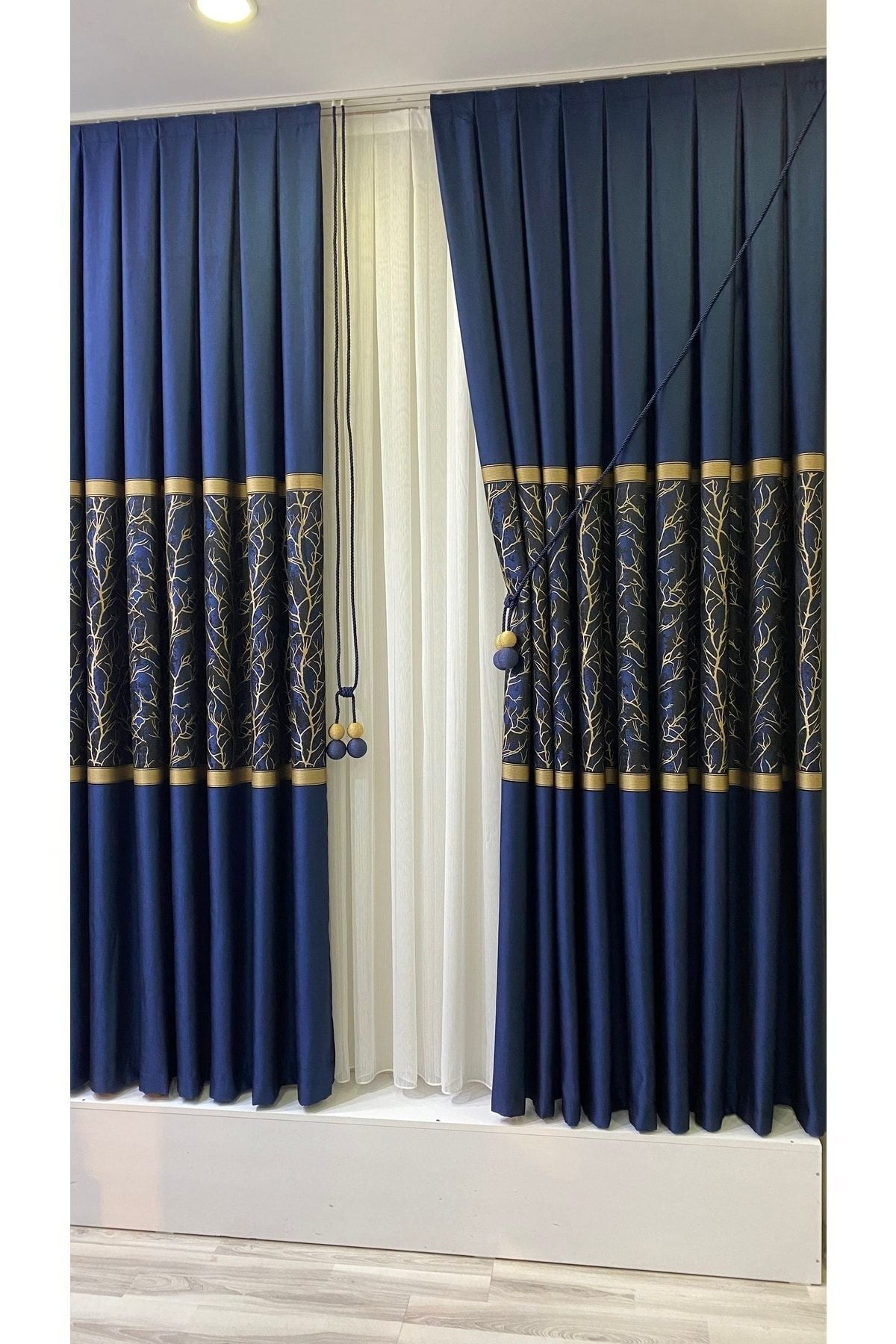 Fon Dünyası Pano Curtain Panel Navy Gold (Single Panel) 2