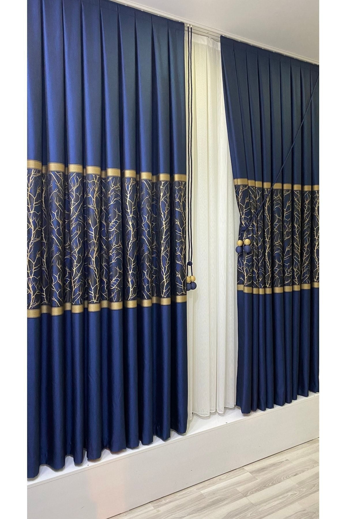 Fon Dünyası Pano Curtain Panel Navy Gold (Single Panel) 3