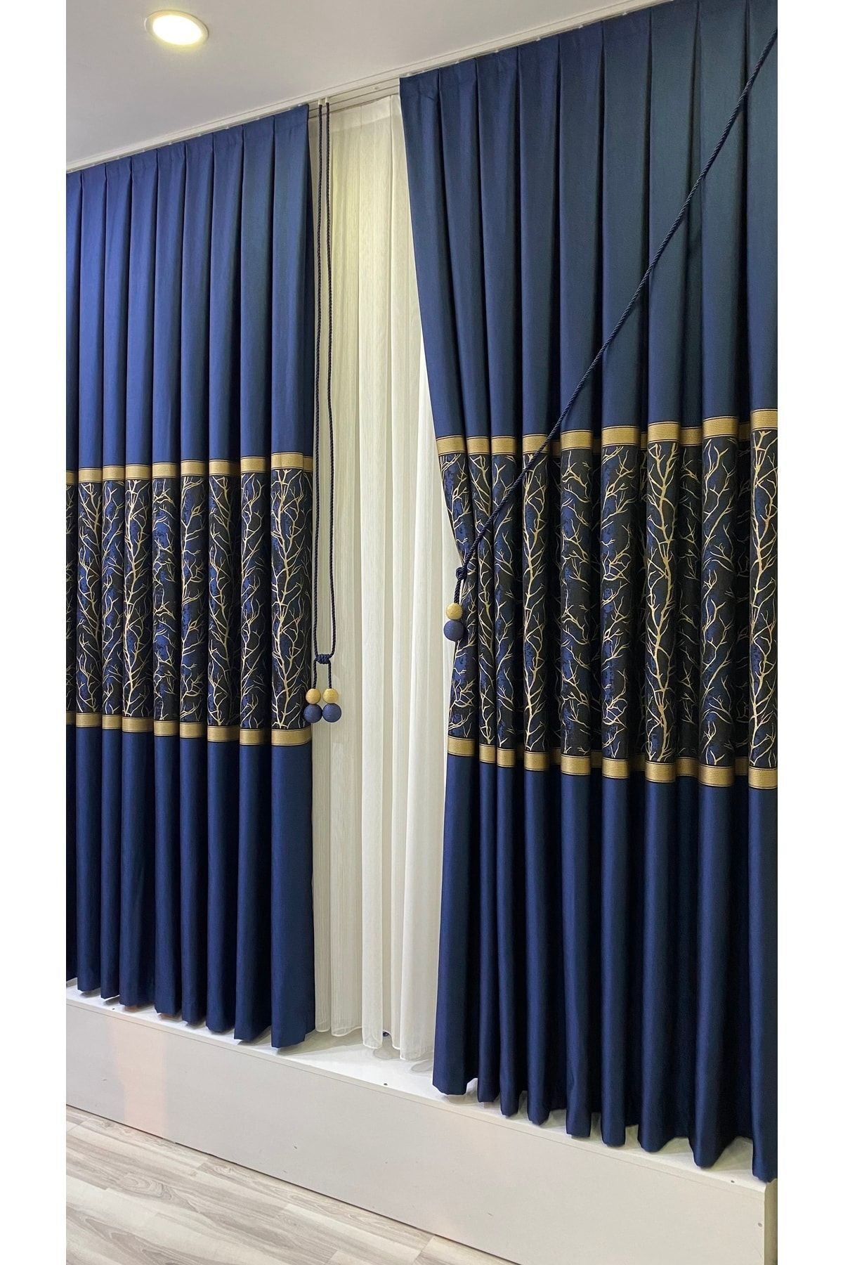 Fon Dünyası Pano Curtain Panel Navy Gold (Single Panel) 5