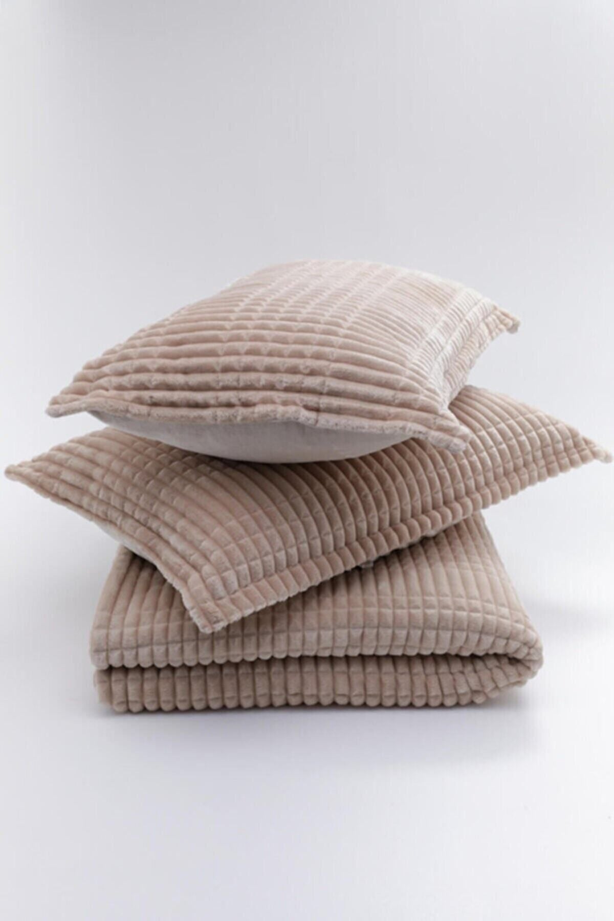 Merinos Modern Line 3 Piece Blanket Set - Beige 4