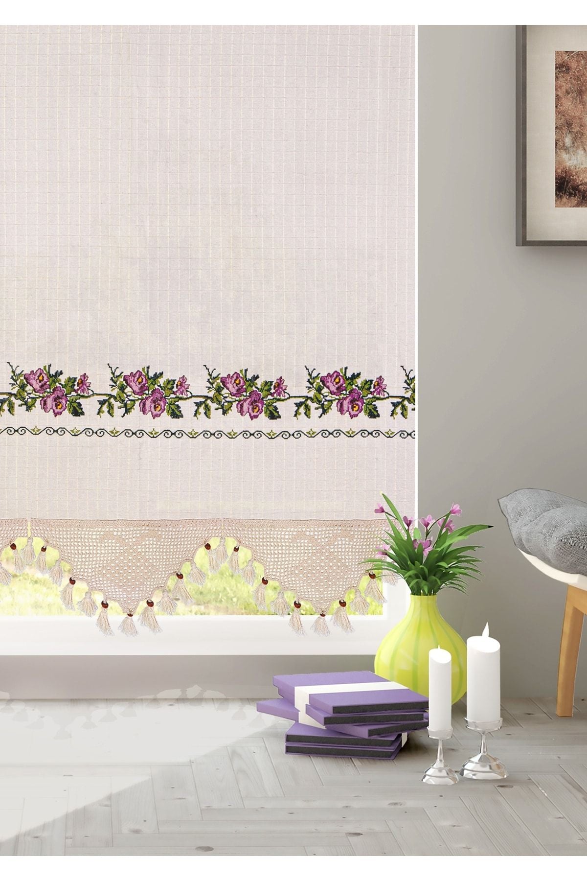 Demirhan Perde Cotton Lilac Embroidered Authentic Curtain 1