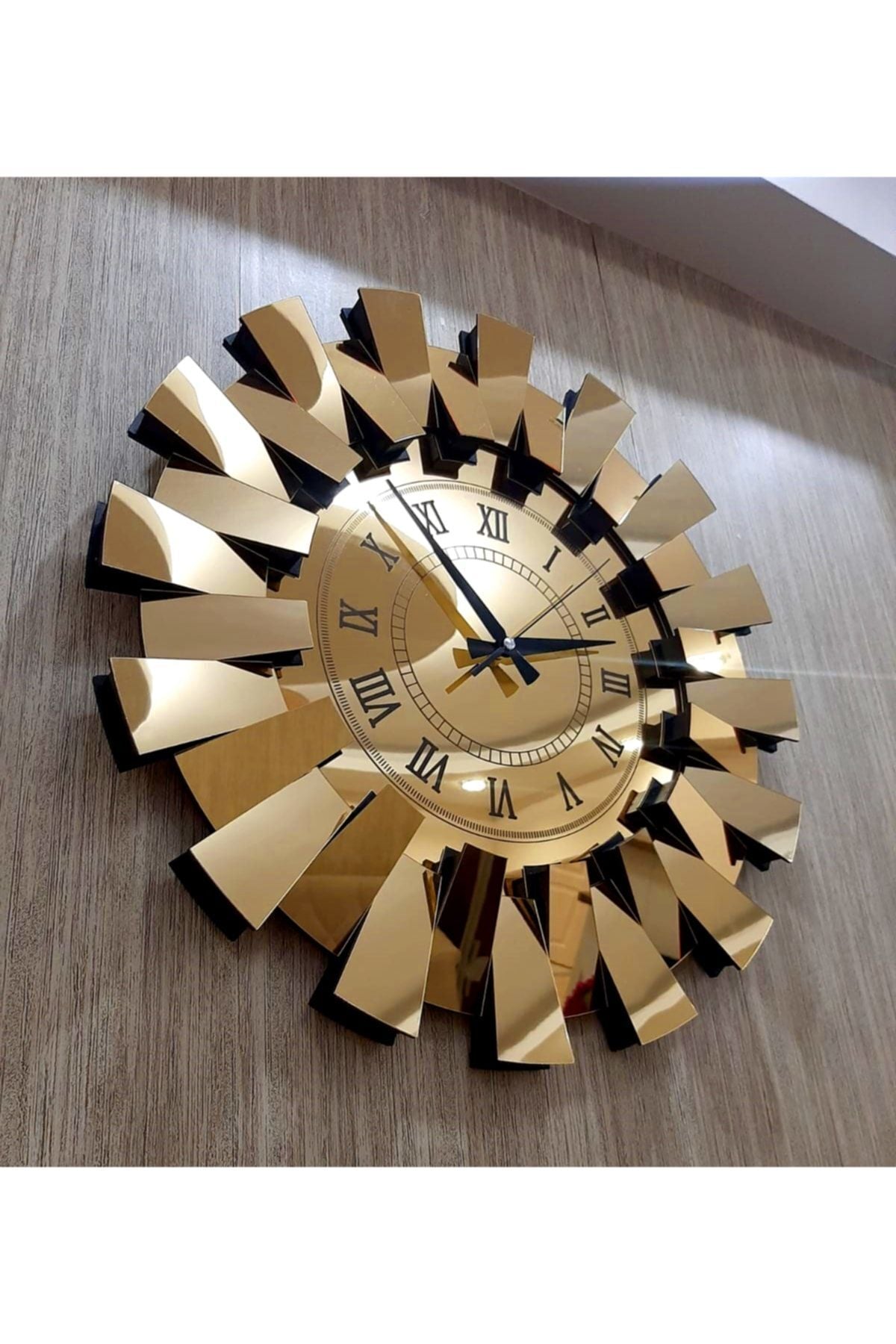 TUĞBArt 3D Piano Model Mirrored Wall Clock with Roman Numerals Gold 1