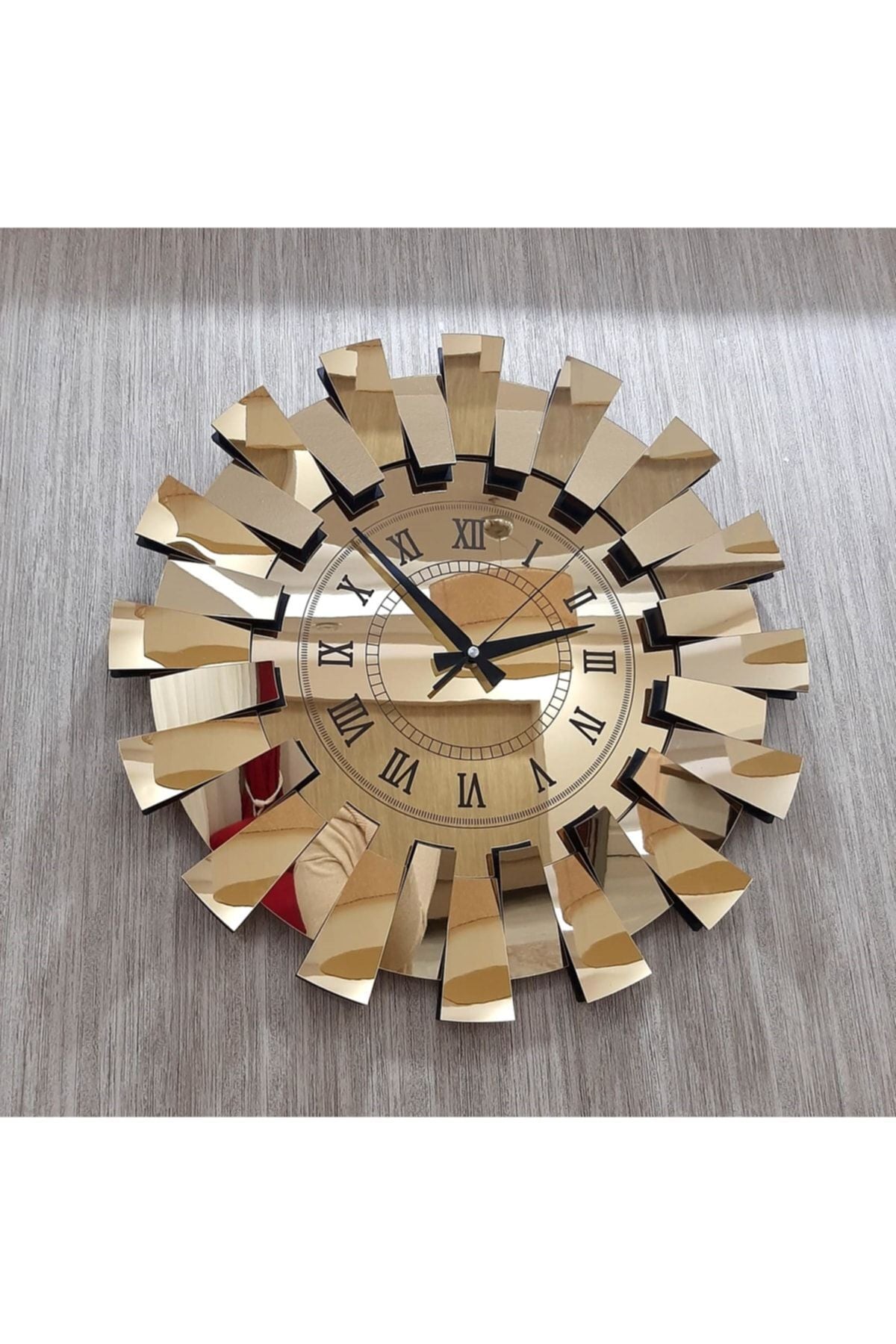 TUĞBArt 3D Piano Model Mirrored Wall Clock with Roman Numerals Gold 2