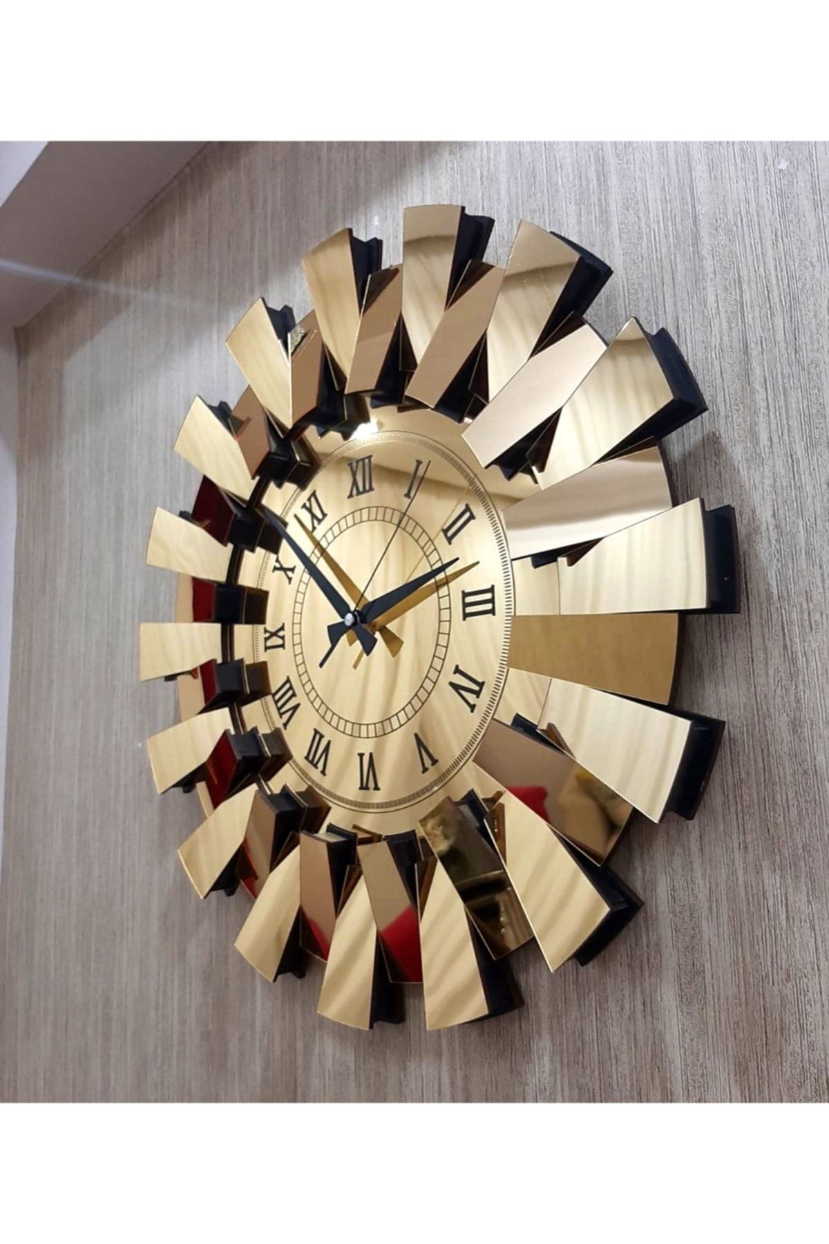 TUĞBArt 3D Piano Model Mirrored Wall Clock with Roman Numerals Gold 3