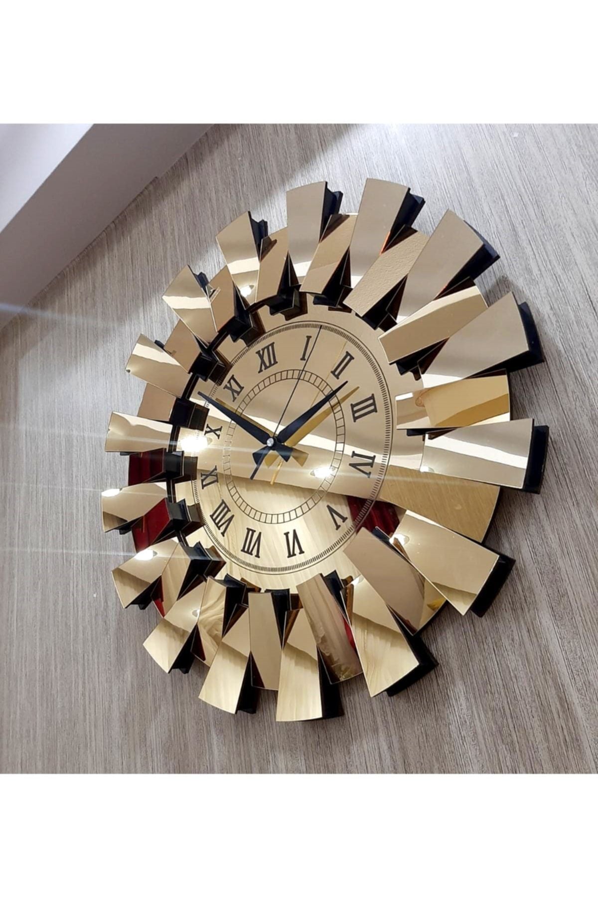 TUĞBArt 3D Piano Model Mirrored Wall Clock with Roman Numerals Gold 4