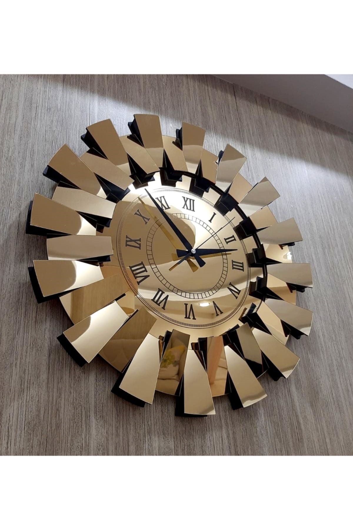 TUĞBArt 3D Piano Model Mirrored Wall Clock with Roman Numerals Gold 5