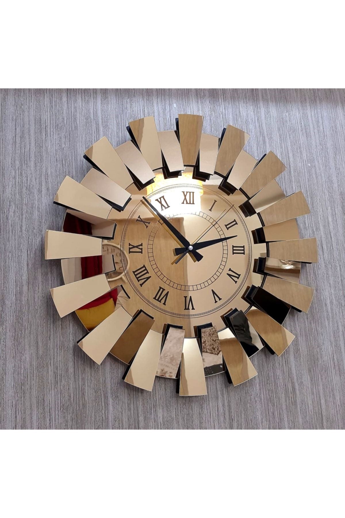 TUĞBArt 3D Piano Model Mirrored Wall Clock with Roman Numerals Gold 7