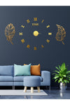 Wooden Factory Time Collection 3D Roman Numeral Clock And 2-Piece Leaf Panel Set (Gold) 1