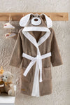 ELY PARKER Hooded Children's Bathrobe 100% Cotton Absorbent Brown Dog Animal 1