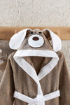 ELY PARKER Hooded Children's Bathrobe 100% Cotton Absorbent Brown Dog Animal 2