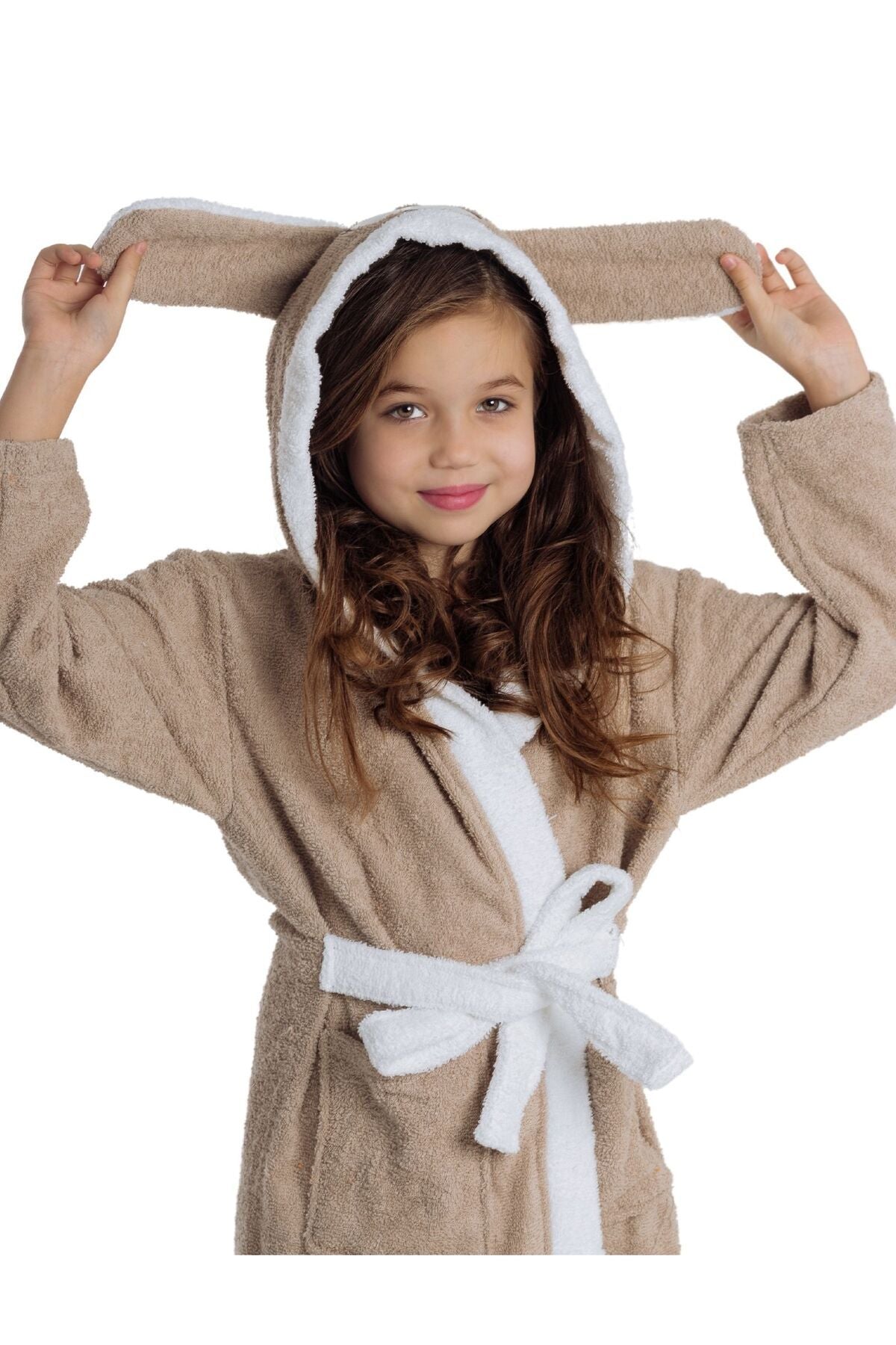 ELY PARKER Hooded Children's Bathrobe 100% Cotton Absorbent Brown Dog Animal 4