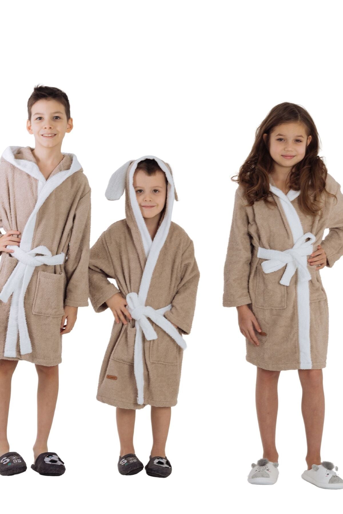 ELY PARKER Hooded Children's Bathrobe 100% Cotton Absorbent Brown Dog Animal 5