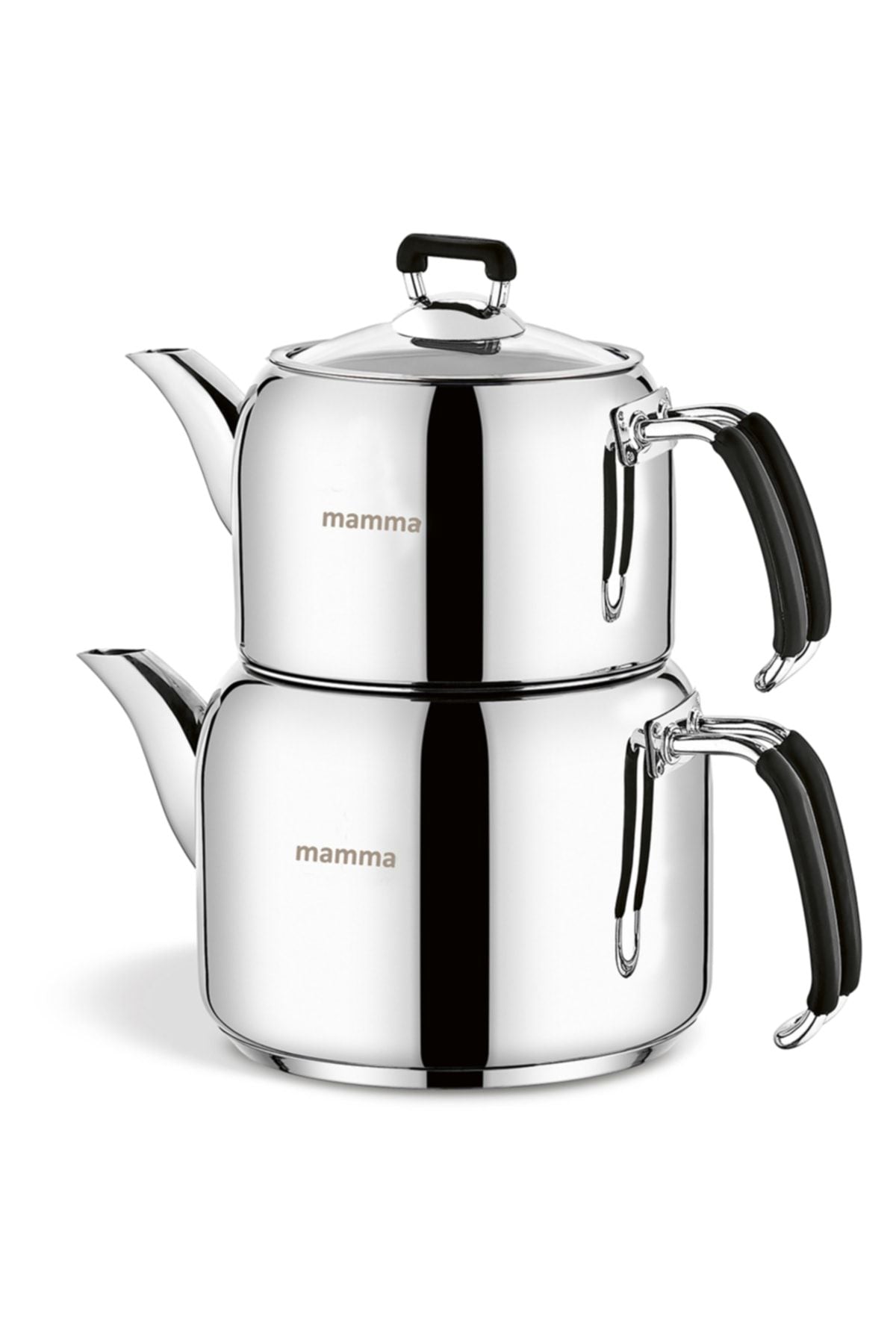 Mamma Fiore Maxi Size Silicone Handle Steel Teapot Set 2