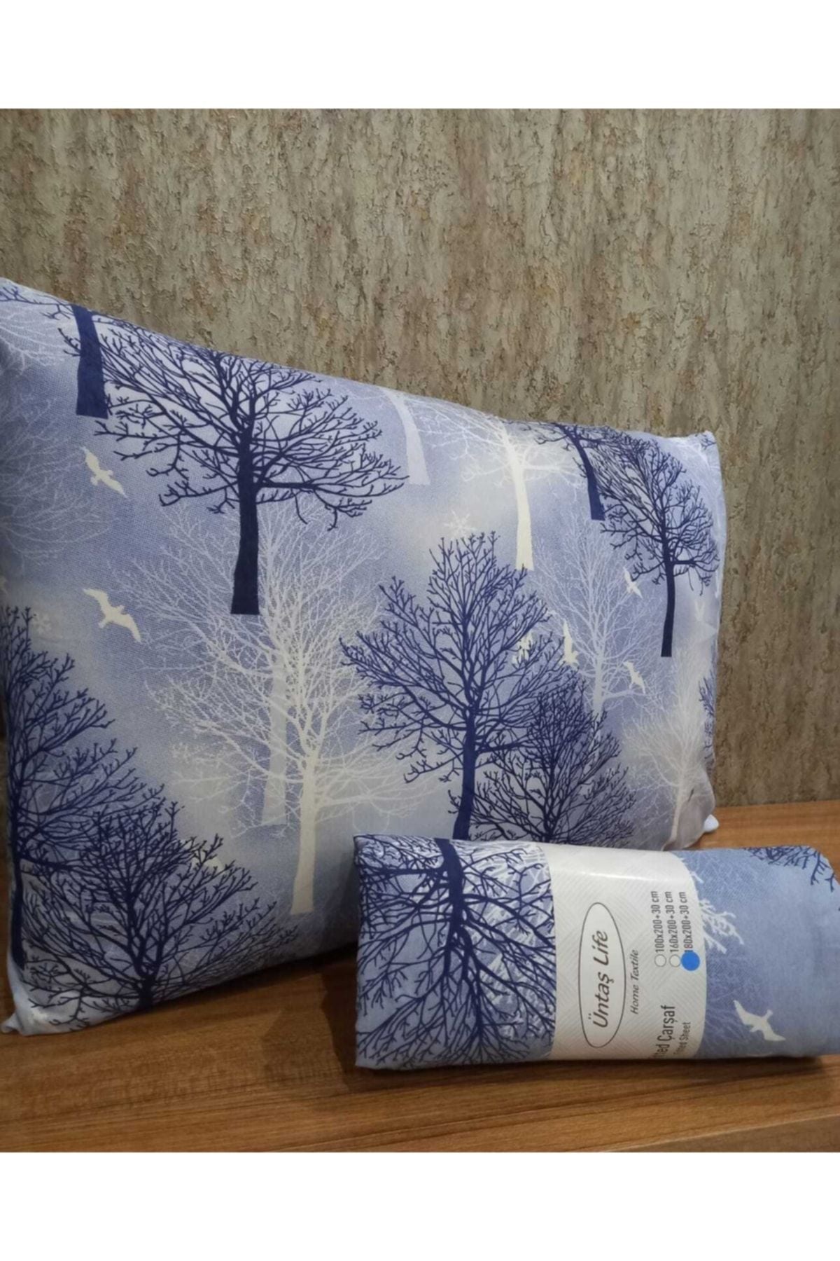 Üntaş Life Double Bed Fitted Sheet + 2 Pillowcases Blue Tree 1